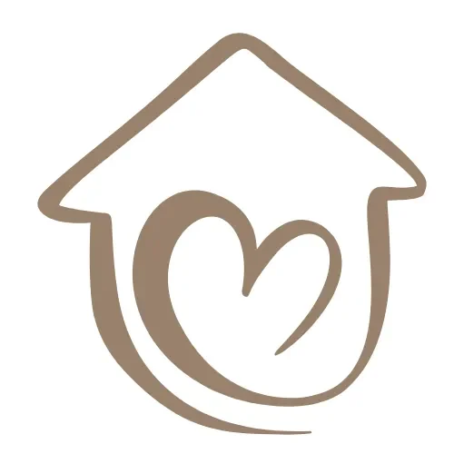 Ein sicherer Ort Symbol eines Hauses mit einem Herz, in Braunton gehalten.